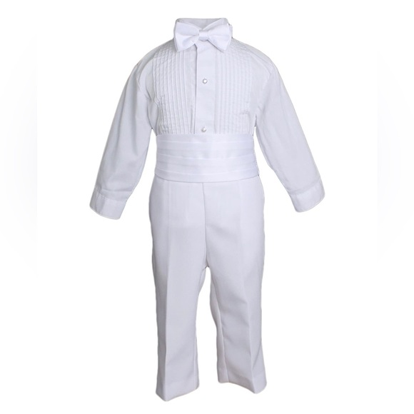 Baby Boys Formal White 5 Piece Classic Suit Set with Tail - Picture 4 of 10